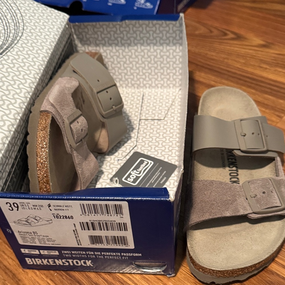 Birkenstocks, Arizona size 8 desert soil, gray taupe.  Two tone.  Brand new.